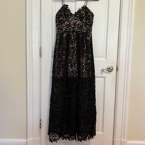 Long lace formal dress with nude liner